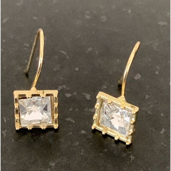 Princess Cut Simulated Diamond & 14k Gold-Plated Drop Earrings, Perfect Gift NEW - Picture 4 of 12